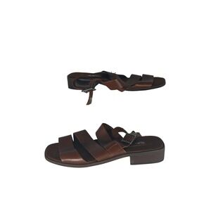 Calico Leather Strappy Sandals 9.5M Brown 90s Vintage Block Heel Brazil